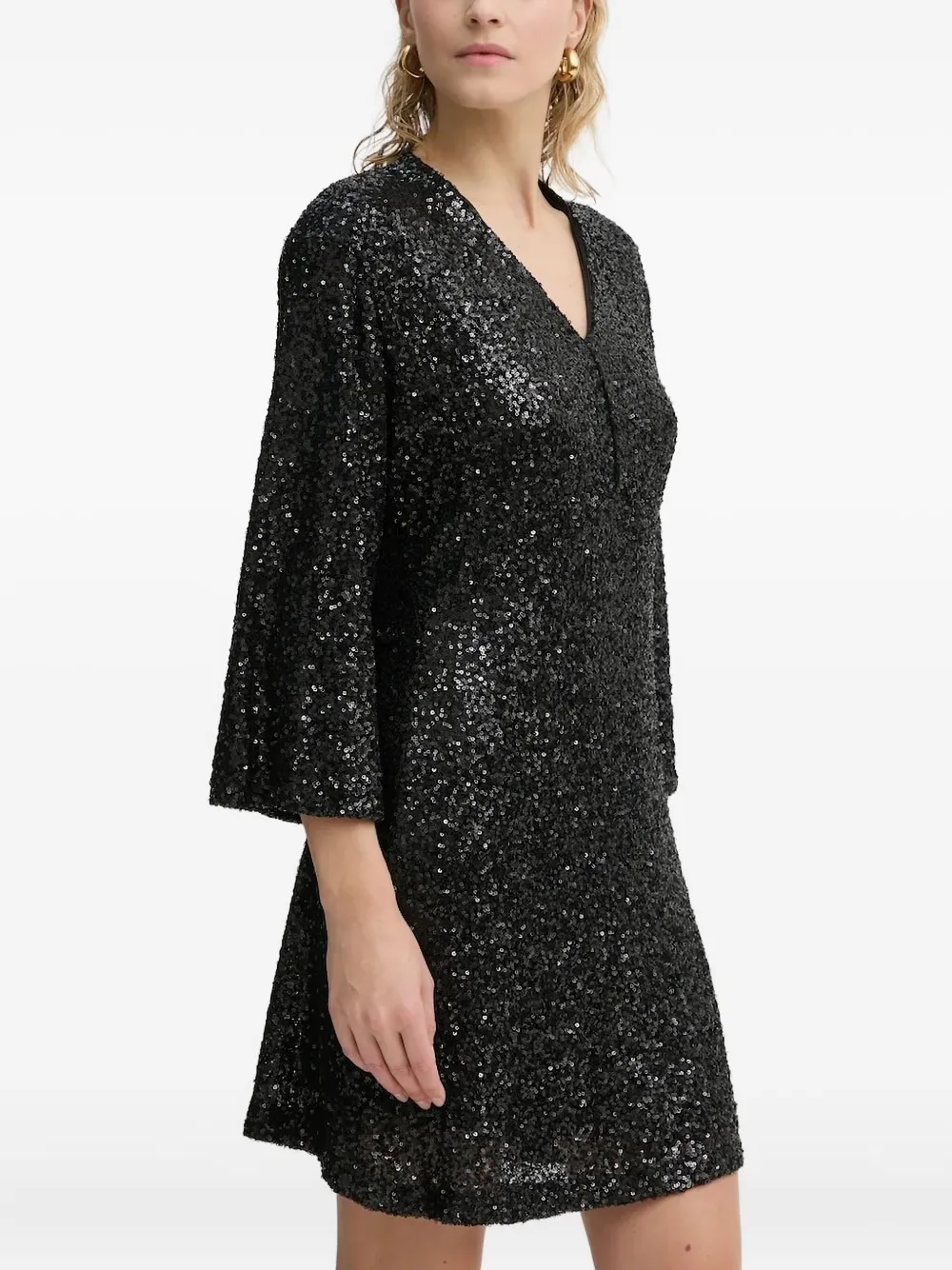 Bruuns Bazaar Sequined Three-quarter Sleeves Mini Party Dress In Black