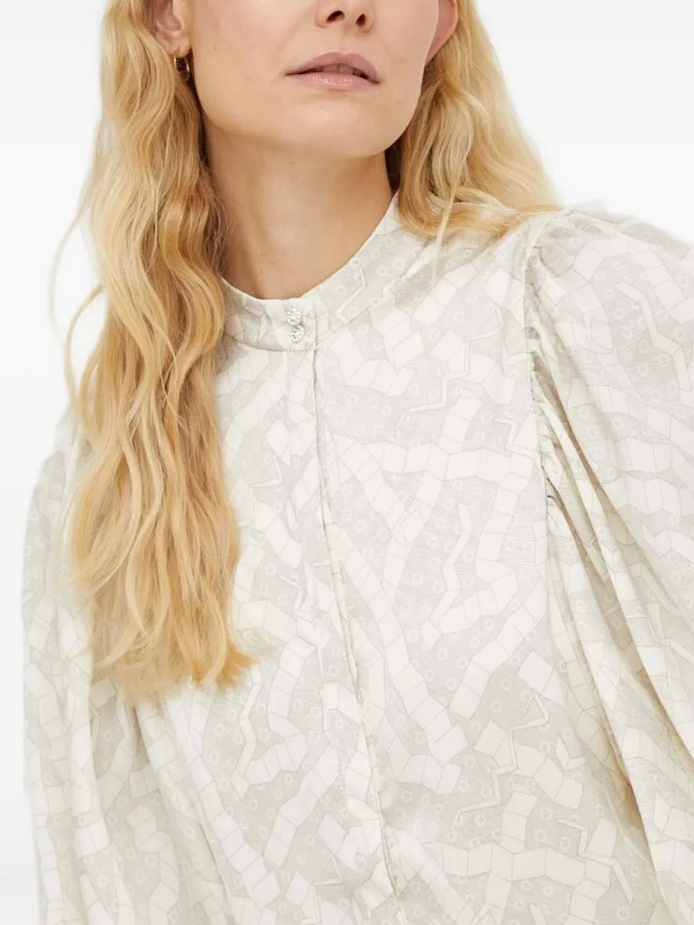 Bruuns Bazaar Sarias mini-jurk met geometrische print en pofmouwen Beige