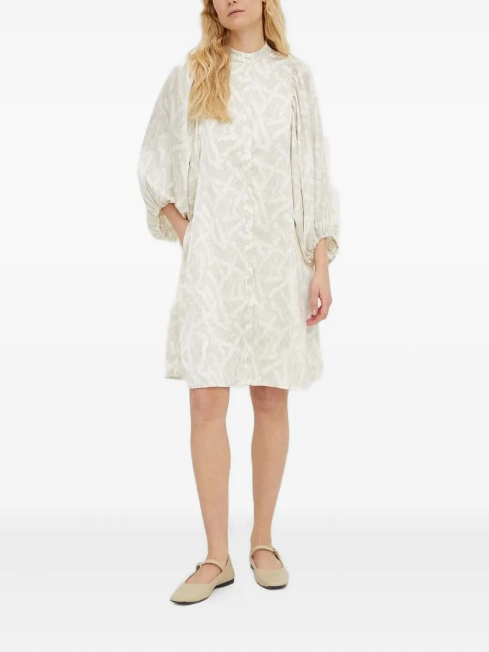 Bruuns Bazaar Sarias geometric-print puff-sleeve mini dress | Neutrals | Image 1