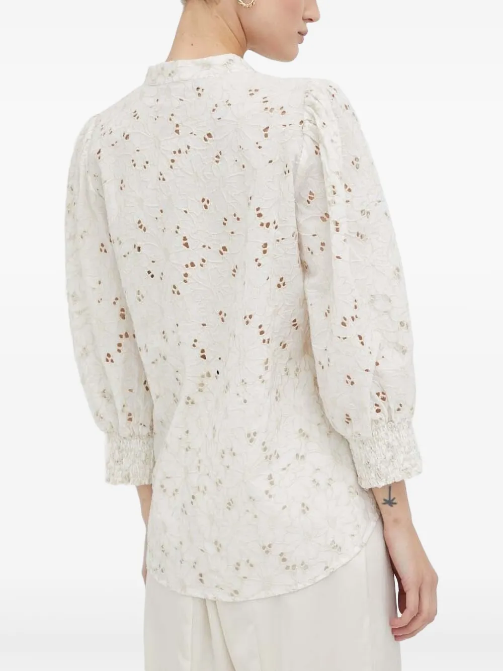 Bruuns Bazaar eyelet-embroidered puff-sleeve top - Wit