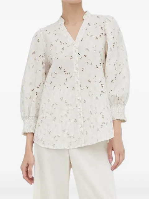 Bruuns Bazaar eyelet-embroidered puff-sleeve top
