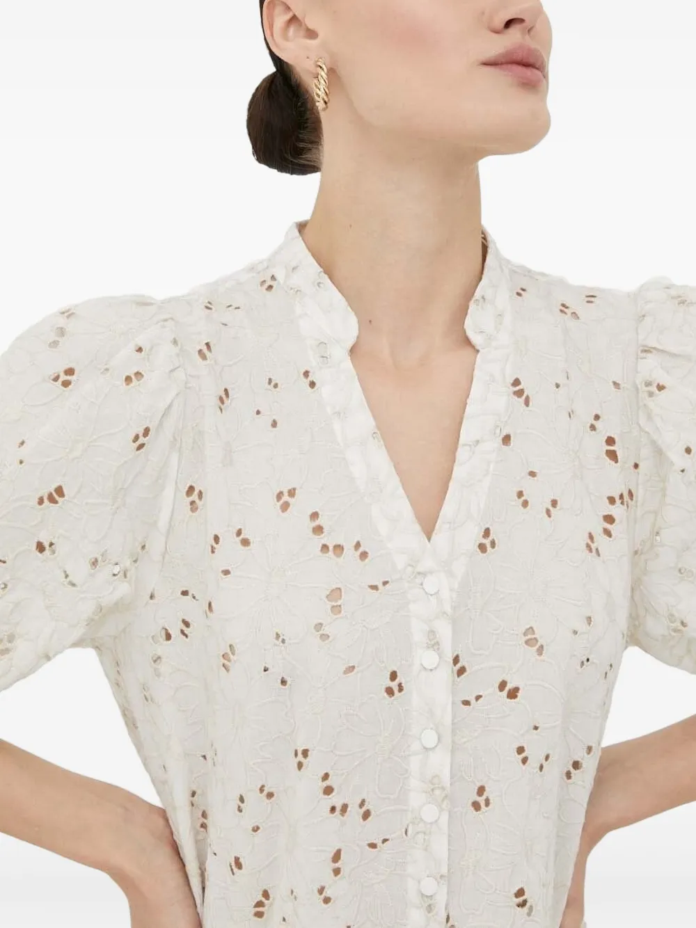 Bruuns Bazaar Eyelet-embroidered Puff-sleeve Top In White