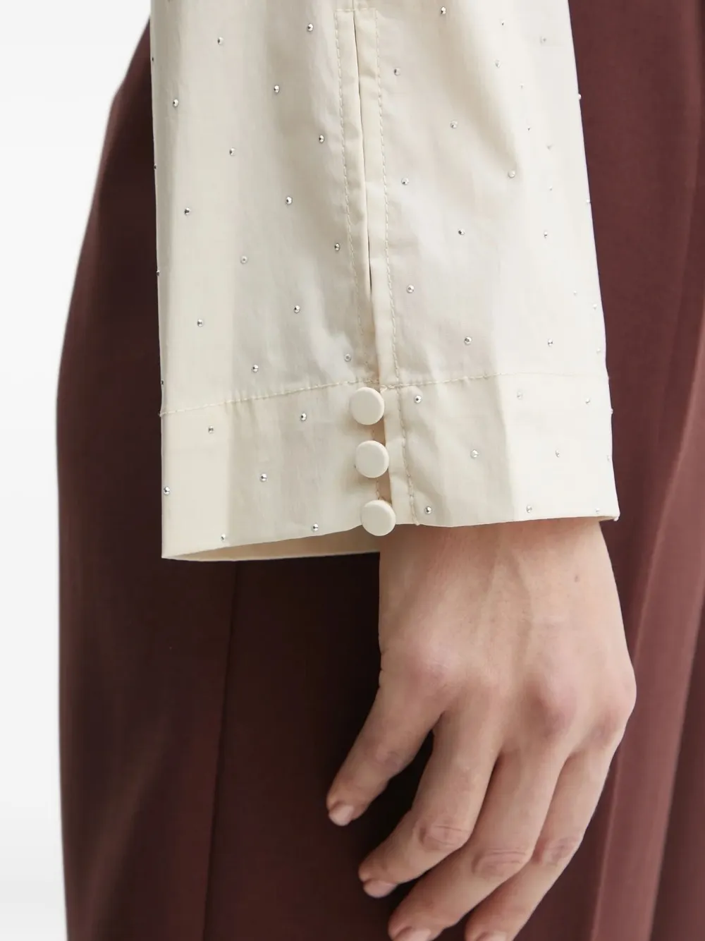 Bruuns Bazaar Embellished Wide-cuff Shirt In Neutral
