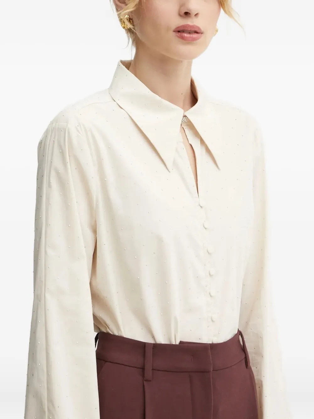 Bruuns Bazaar Embellished Wide-cuff Shirt In Neutral