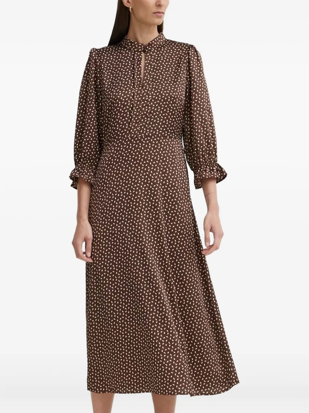 Bruuns Bazaar Puff-sleeve Printed Midi Dress In Brown