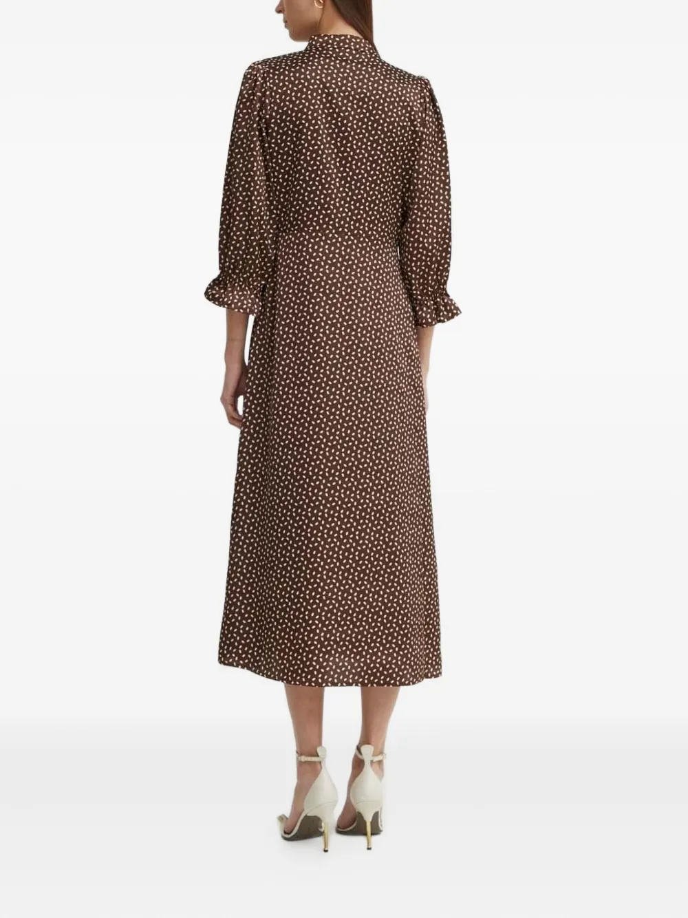 Bruuns Bazaar puff-sleeve printed midi dress - Bruin