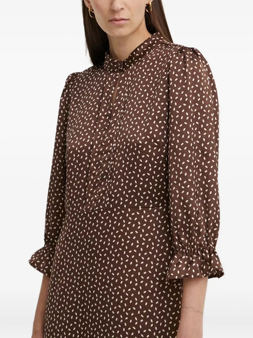 Bruuns Bazaar Puff-sleeve Printed Midi Dress In Brown