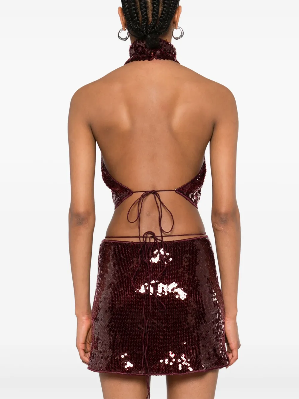 Oséree Marylin sequin halterneck crop top Rood