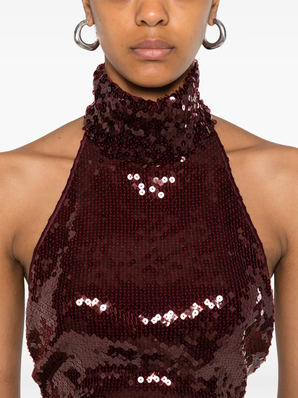Oséree Marylin sequin halterneck crop top Rood