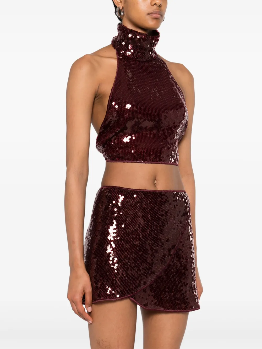 Oséree Marylin sequin halterneck crop top Rood