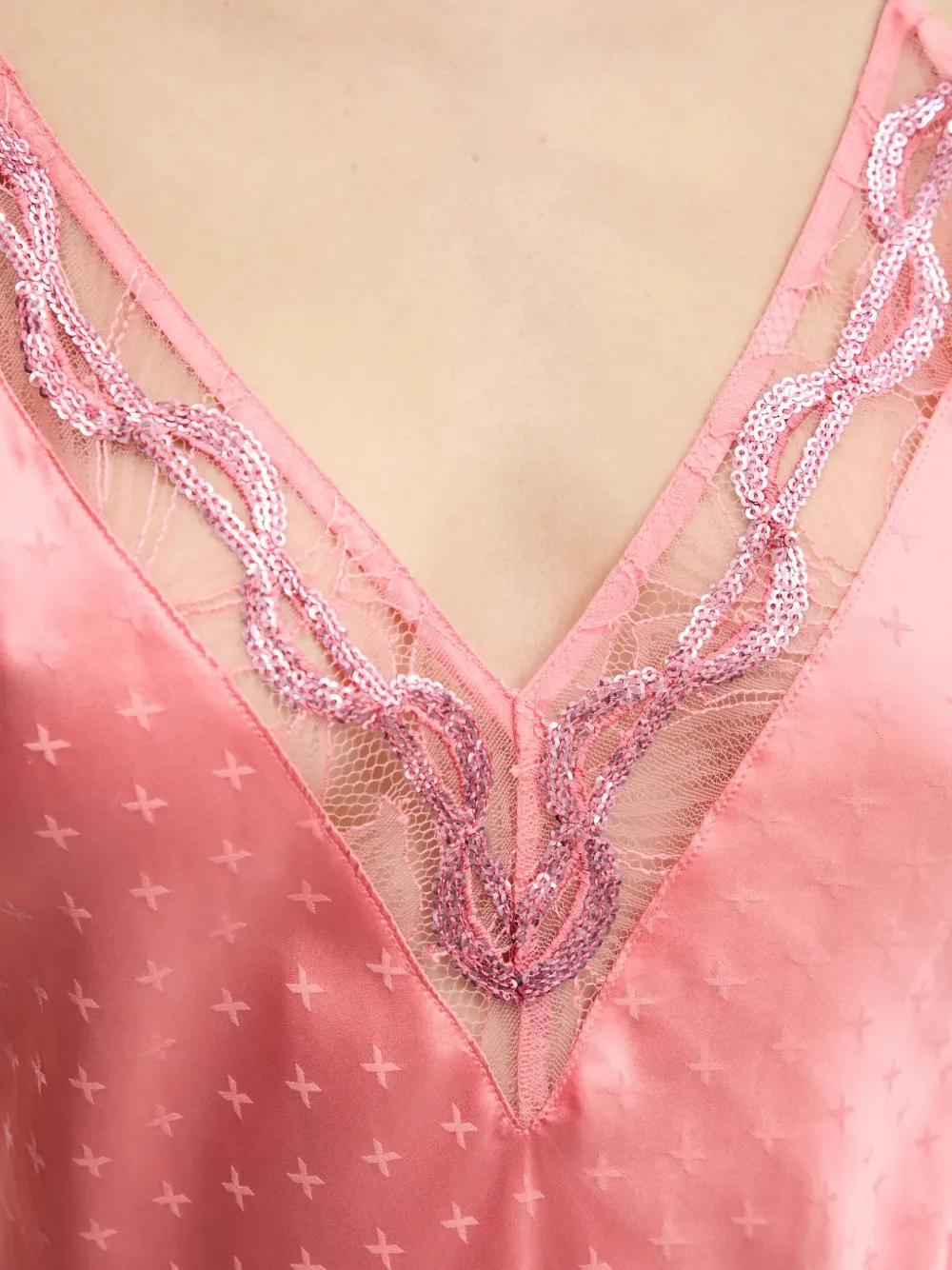 Chantelle Pyjamatop met afwerking van kant en pailletten Roze