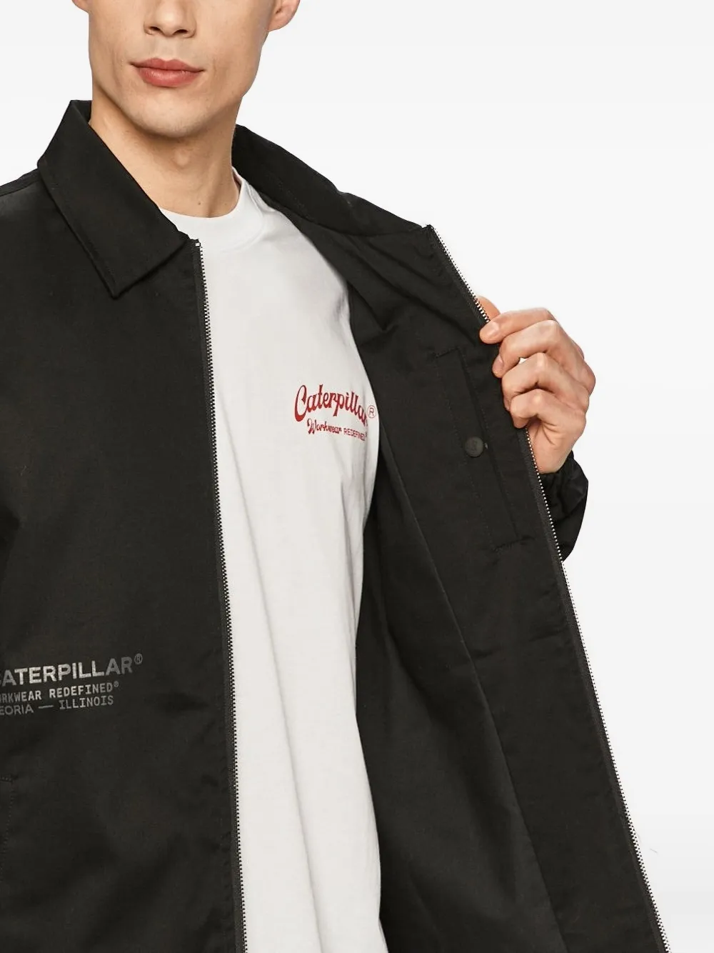 Caterpillar Engineering-print Zipped Shirt Jacket In Black