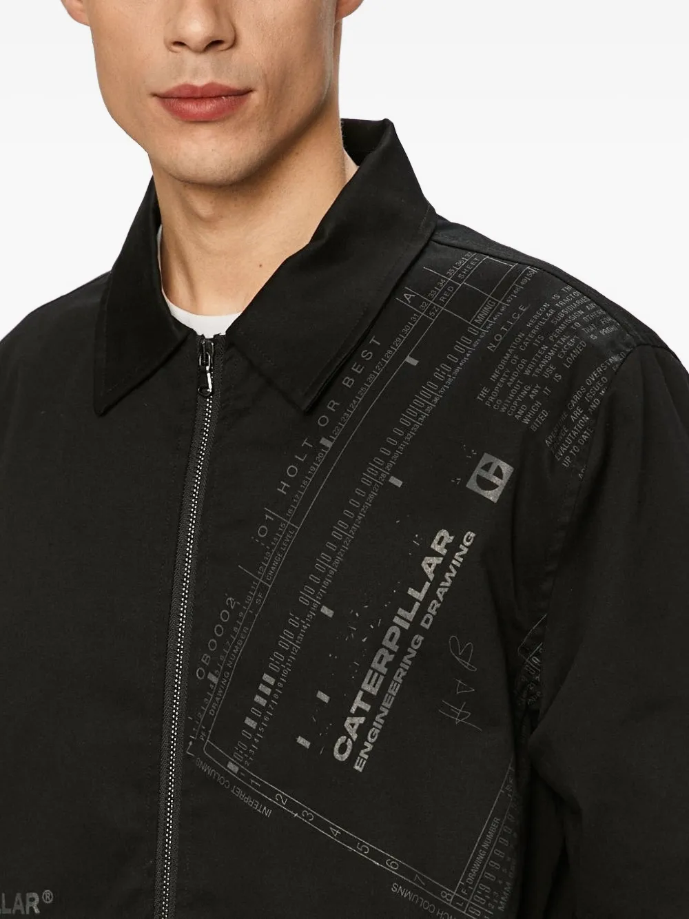 Caterpillar Engineering-print Zipped Shirt Jacket In Black