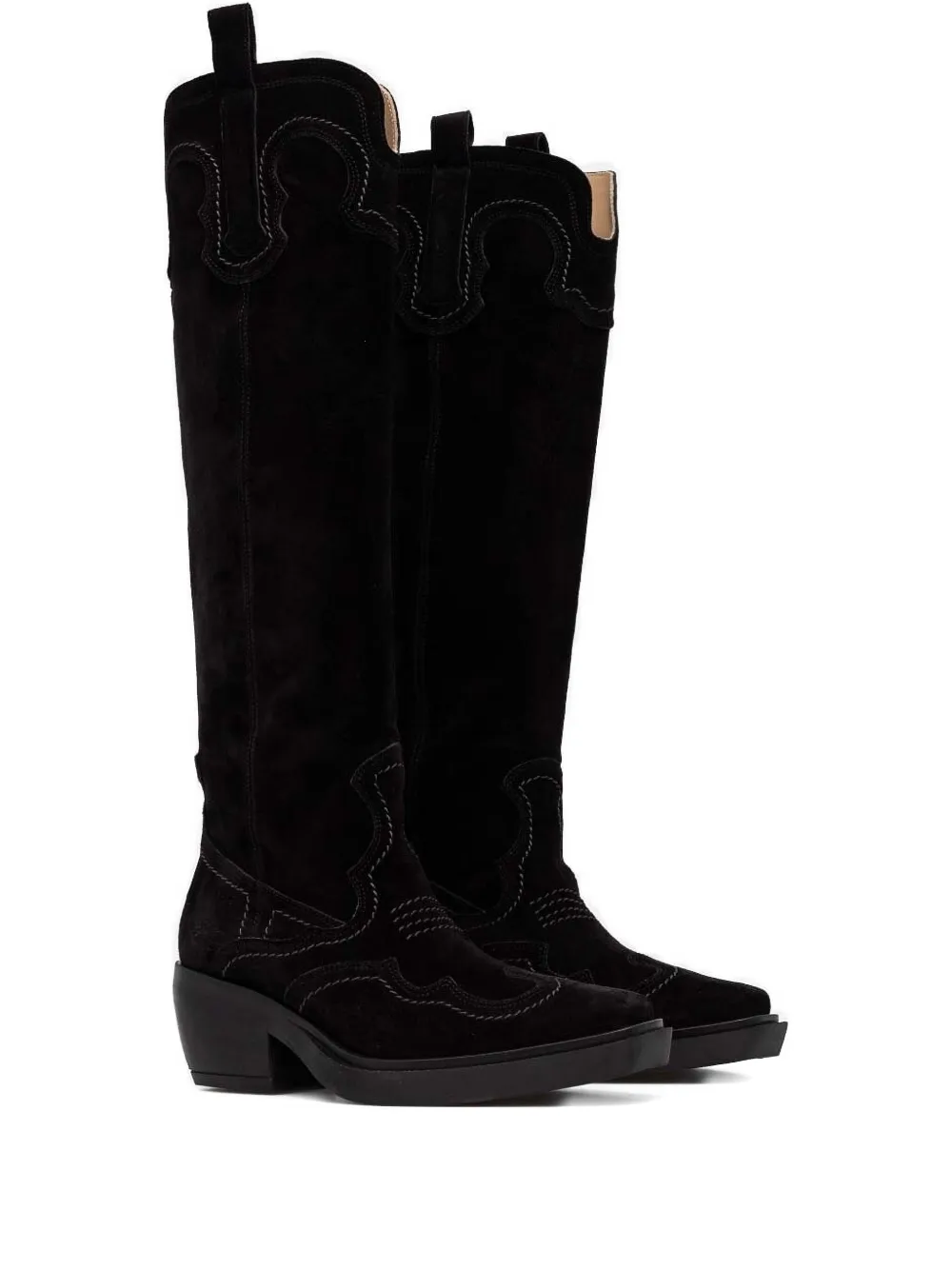 Copenhagen 70mm Suede-stitch Detail Knee-high Boots In Black