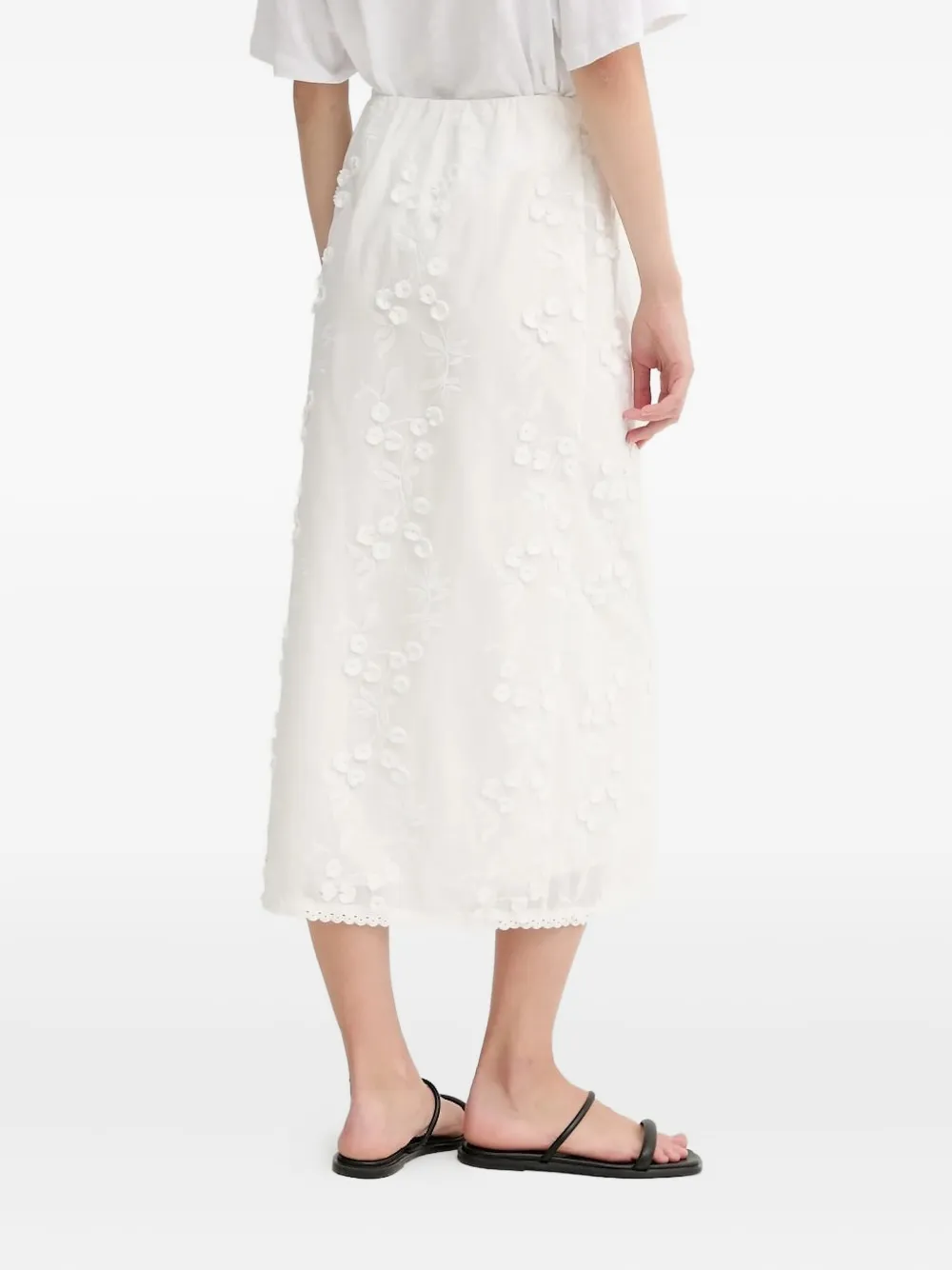 MUNTHE Ursa midi-rok met geborduurde bloemen - Wit