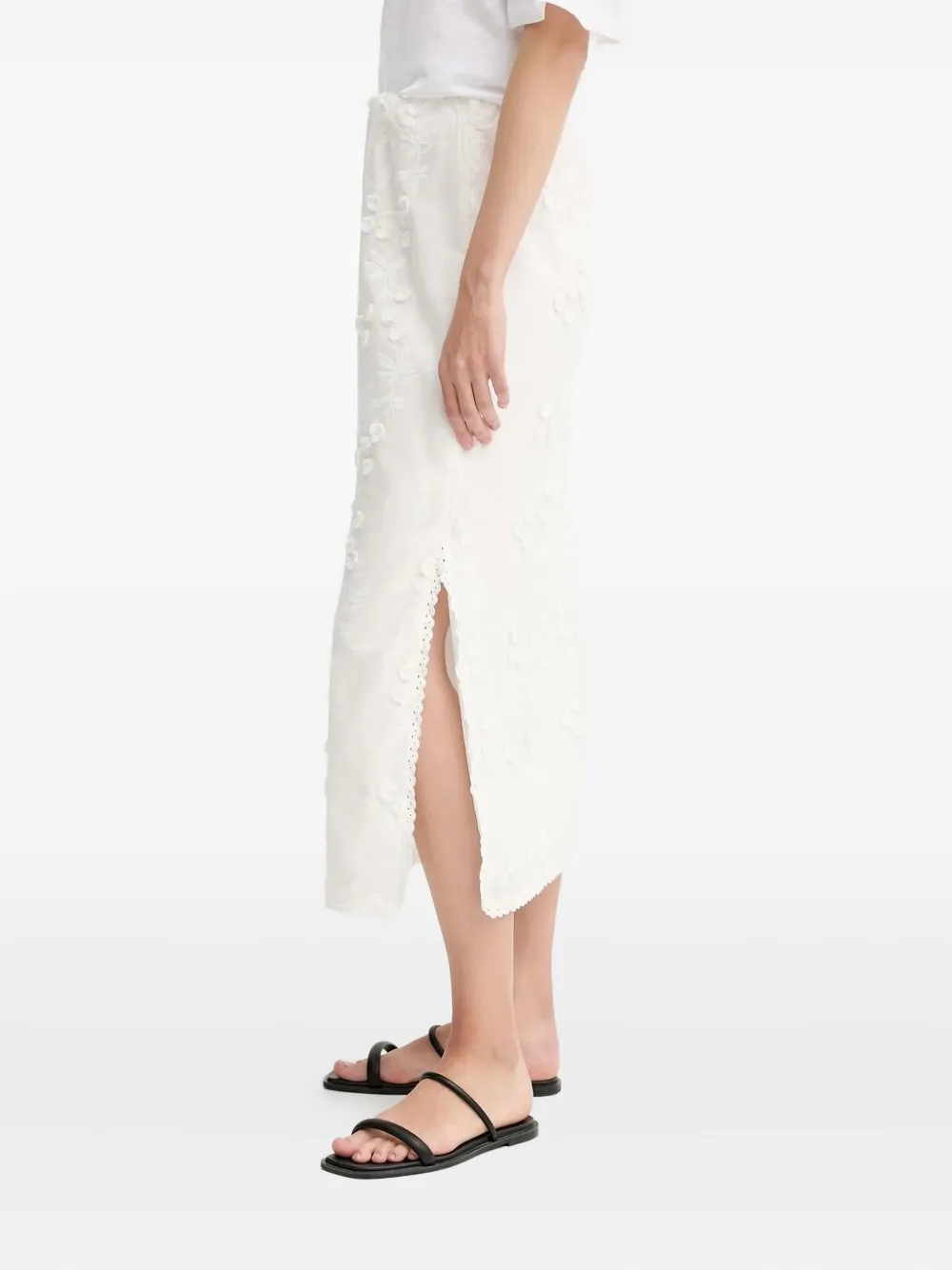 Munthe Ursa Floral-embroidered Midi Skirt In White
