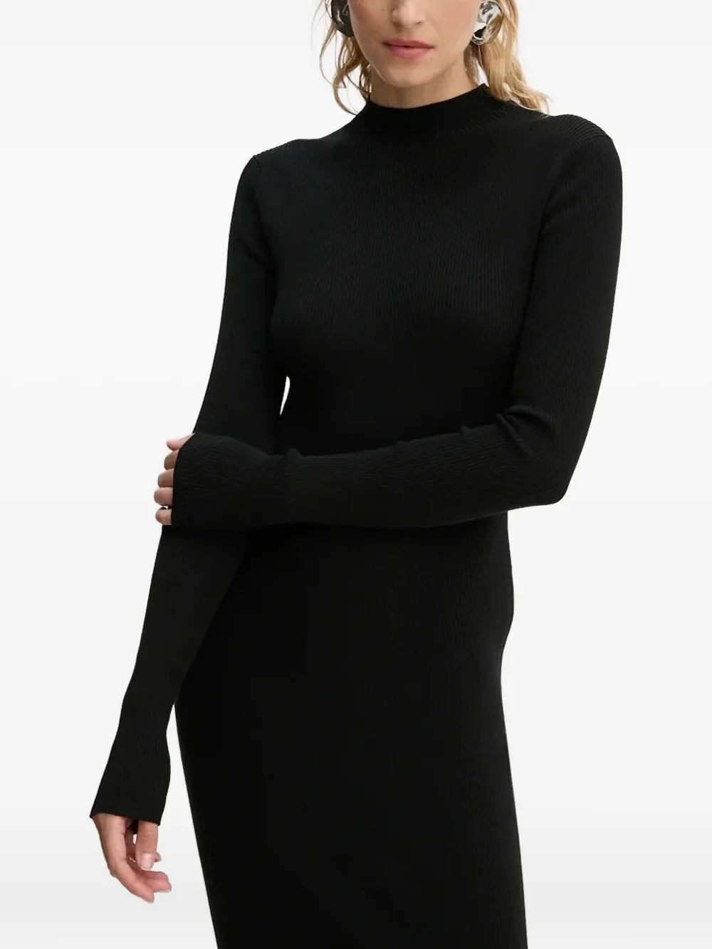 Drykorn ribbed high-neck midi dress Zwart
