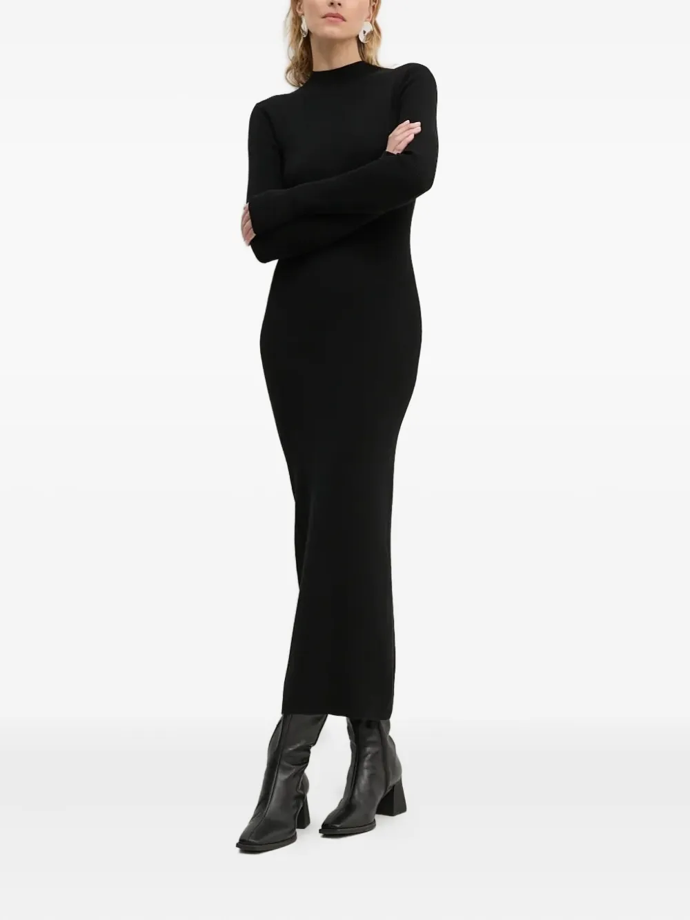 Drykorn Ribbed High-neck Midi Dress In Black