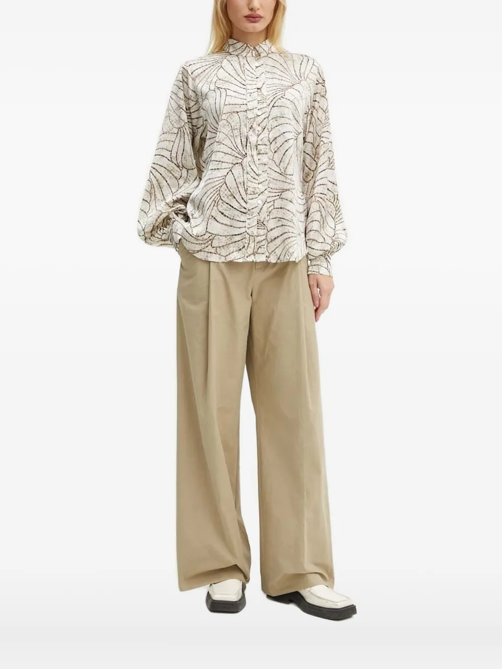 Bruuns Bazaar mosaic-print balloon-sleeve shirt | Neutrals | Image 1