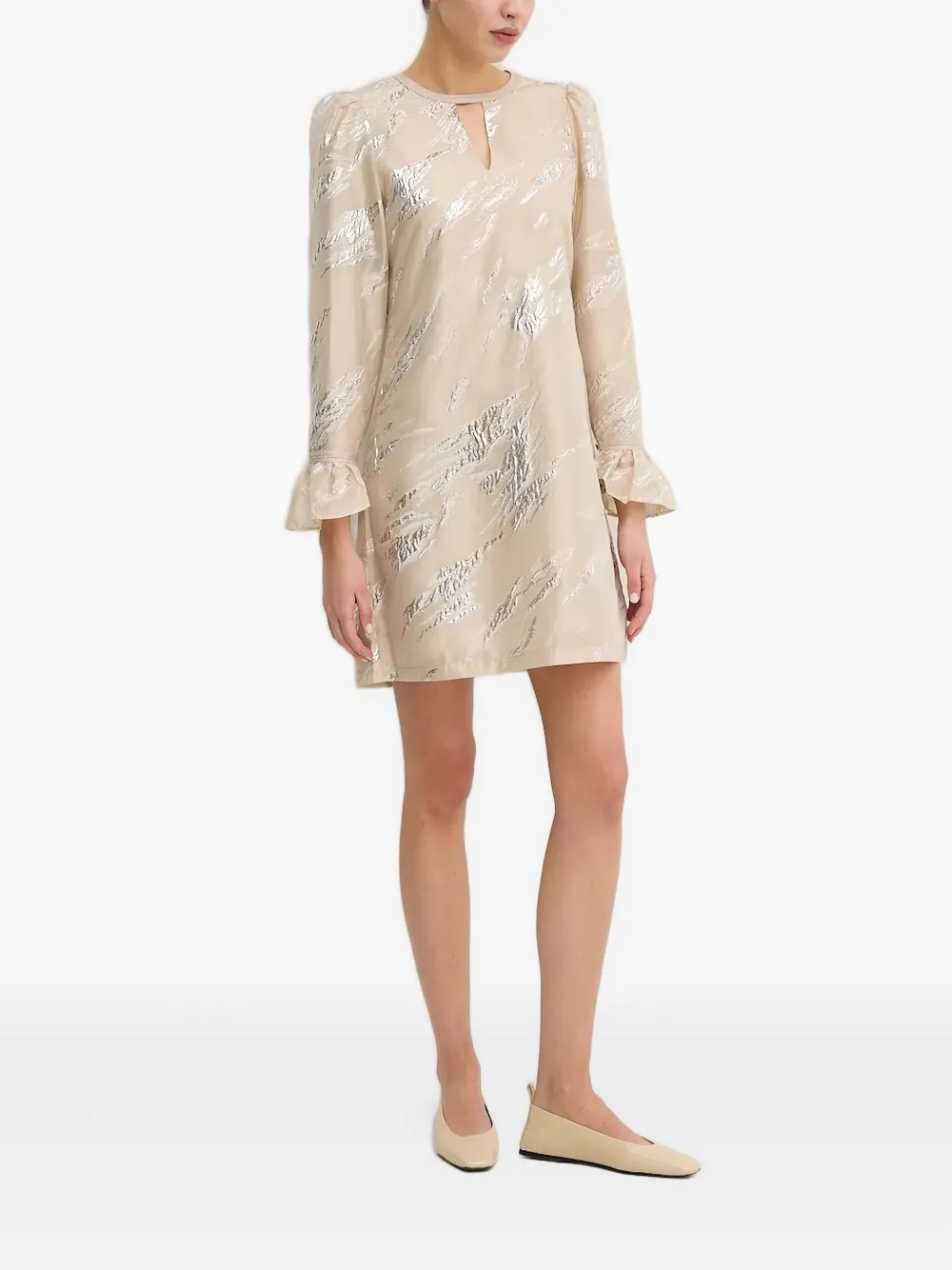 Bruuns Bazaar Mini-jurk met pofmouwen en metallic details - Beige