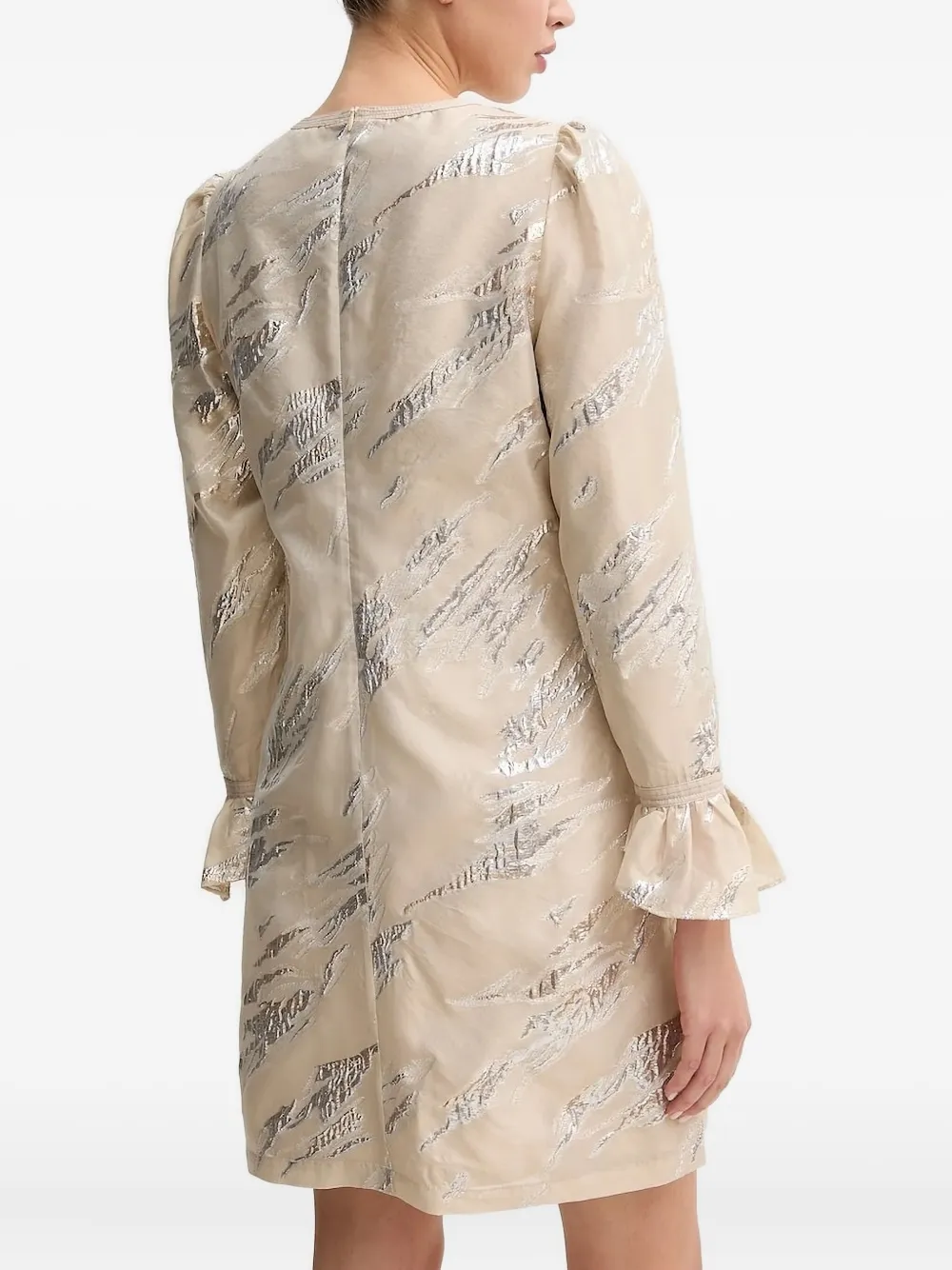 Bruuns Bazaar Mini-jurk met pofmouwen en metallic details Beige