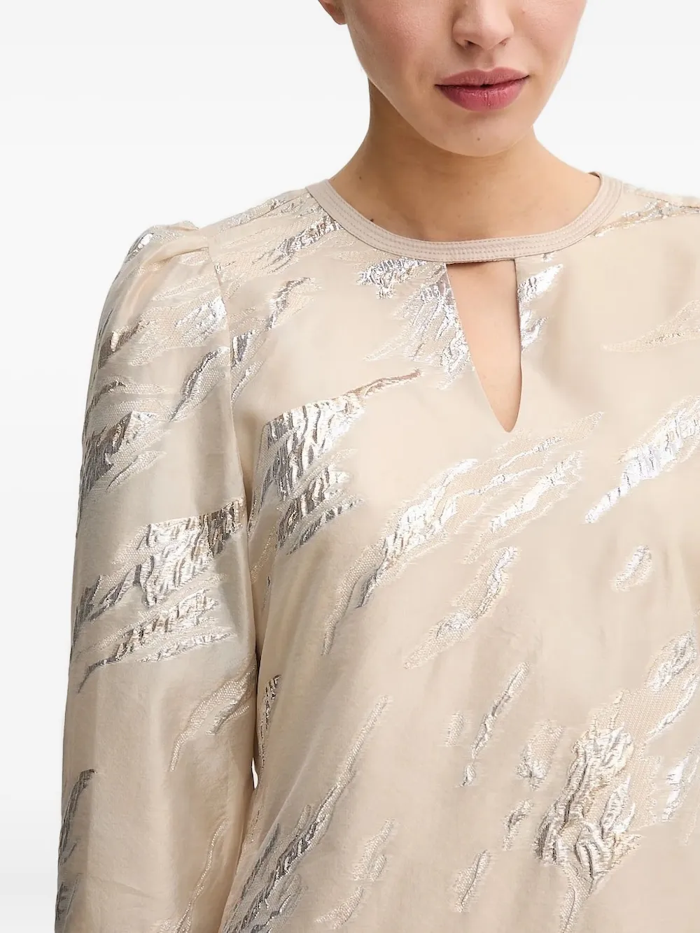 Bruuns Bazaar Mini-jurk met pofmouwen en metallic details Beige