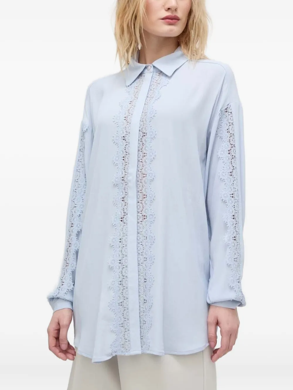 Bruuns Bazaar lace-insert belted shirt | Blue | Image 1