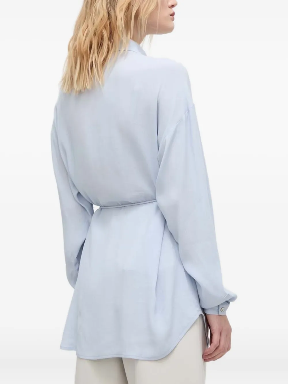 Bruuns Bazaar Blouse met kanten vlak en ceintuur - Blauw