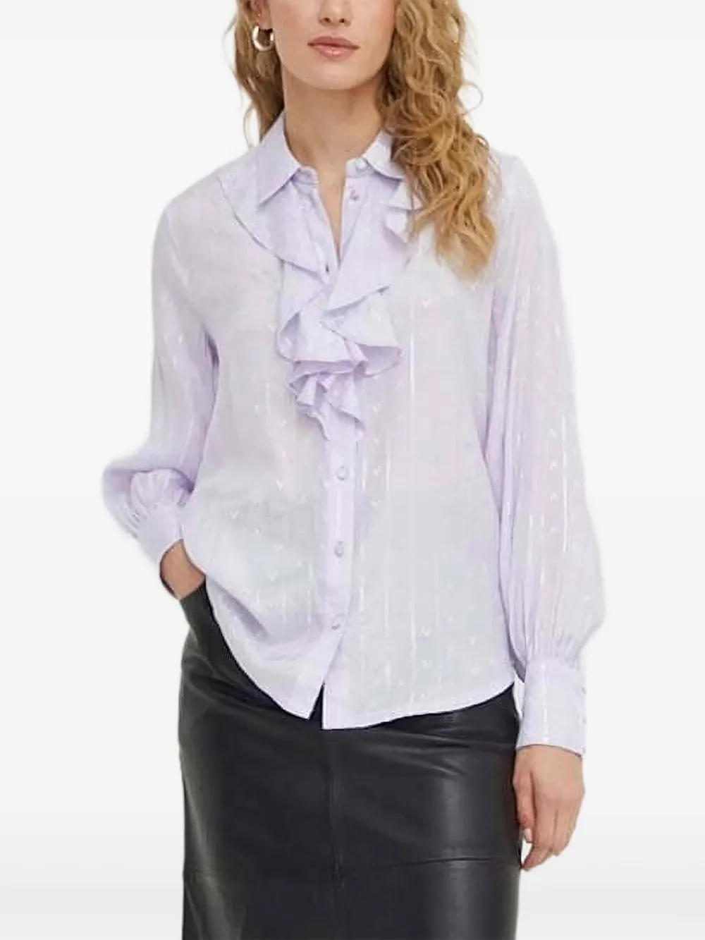 Bruuns Bazaar Metallic-stripe Ruffle Blouse In Purple