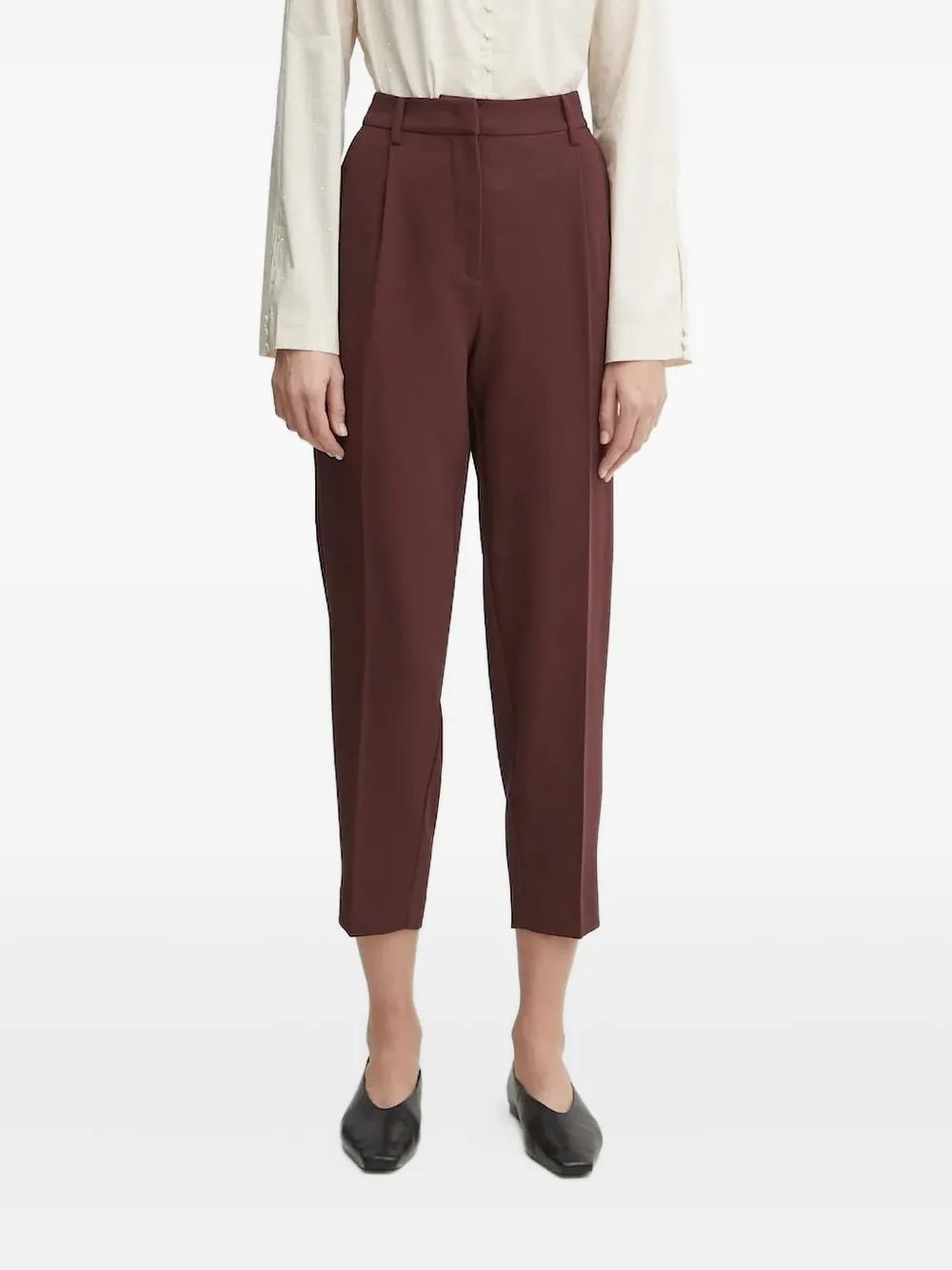 Bruuns Bazaar pleated-front cropped-leg trousers | Brown | Image 1
