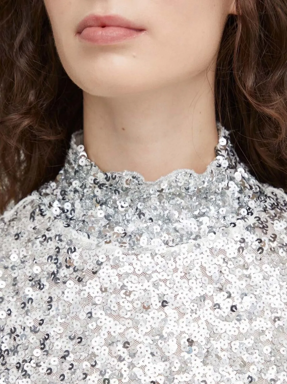 Bruuns Bazaar Sequin Mock-neck Top In Gray
