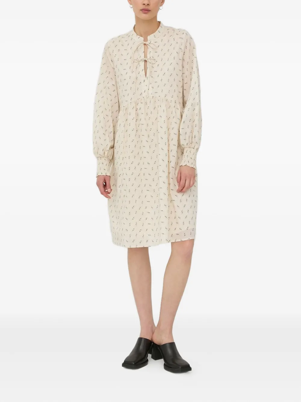 Bruuns Bazaar tie-neck printed midi dress | Neutrals | Image 1
