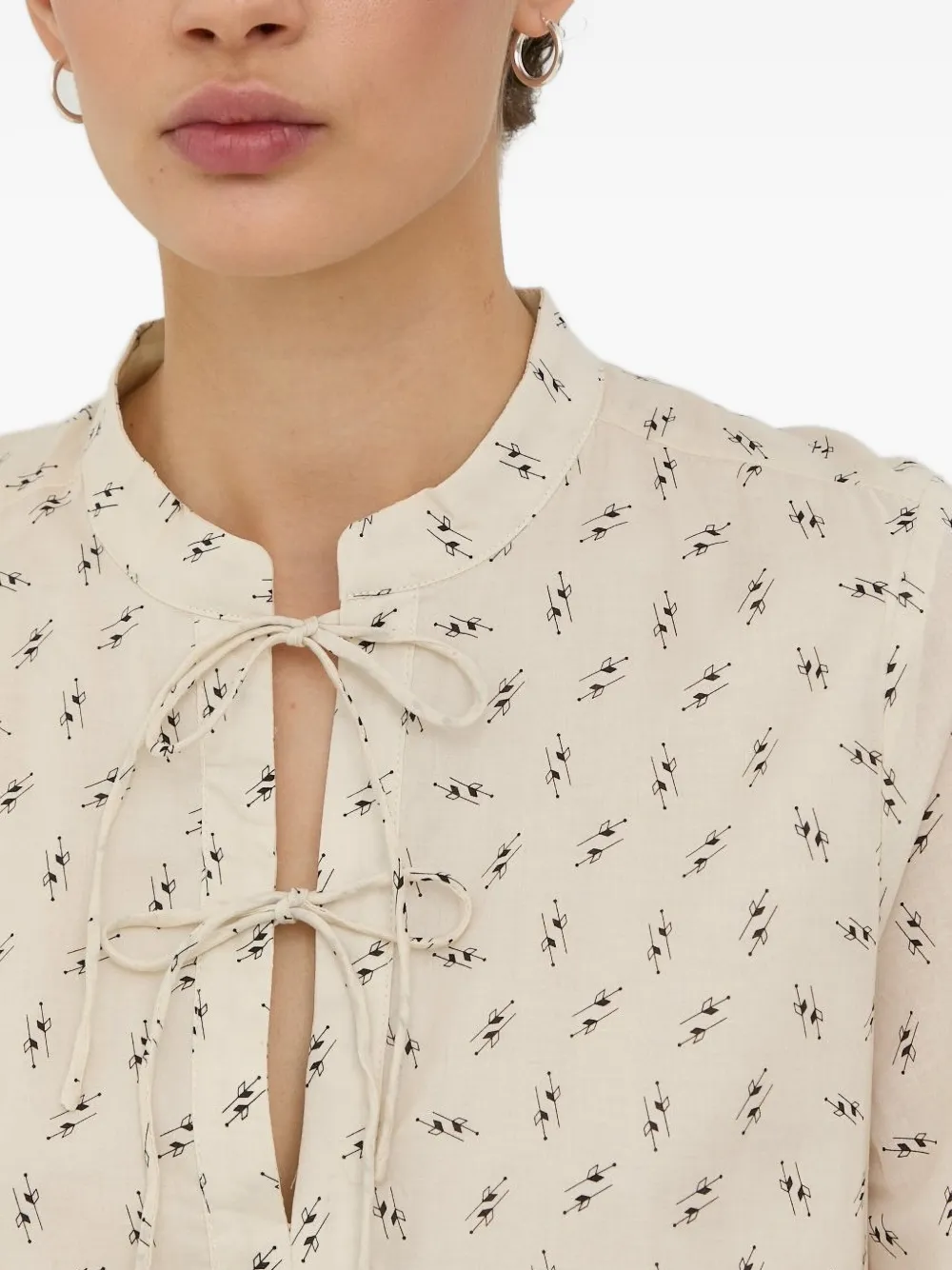 Bruuns Bazaar Tie-neck Printed Midi Dress In Neutral