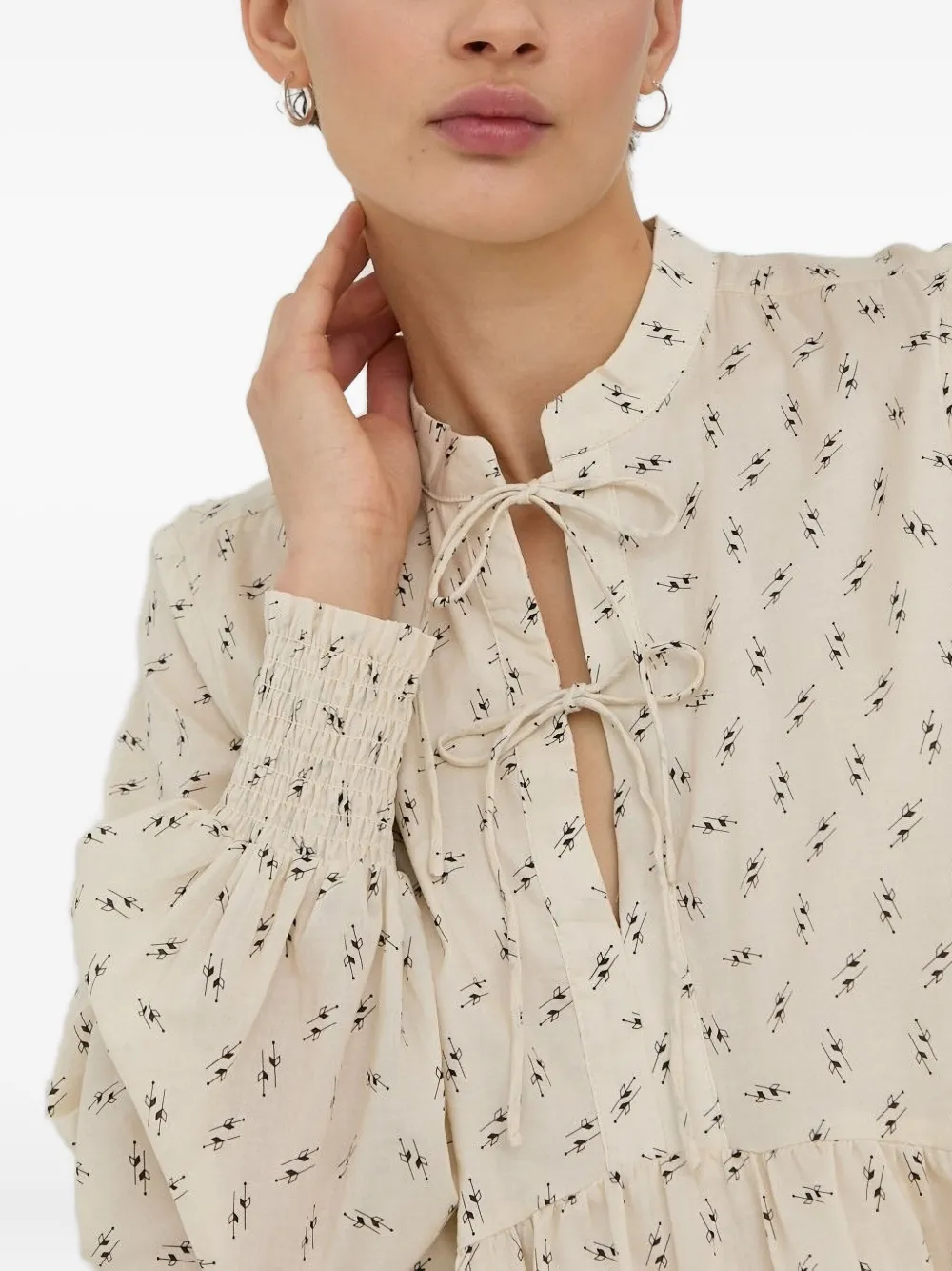 Bruuns Bazaar Tie-neck Printed Midi Dress In Neutral