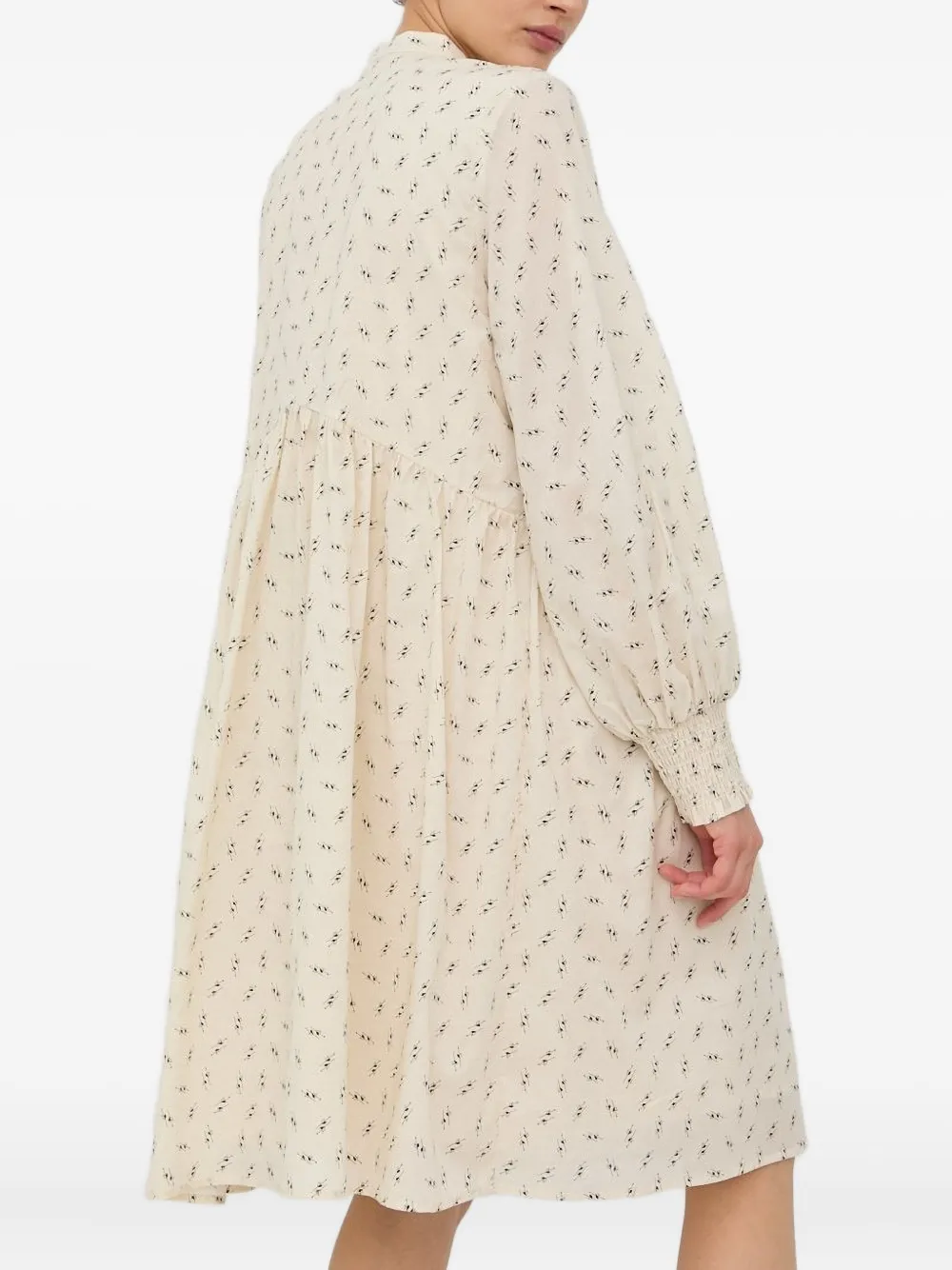 Bruuns Bazaar Midi-jurk met gestrikte hals en print - Beige