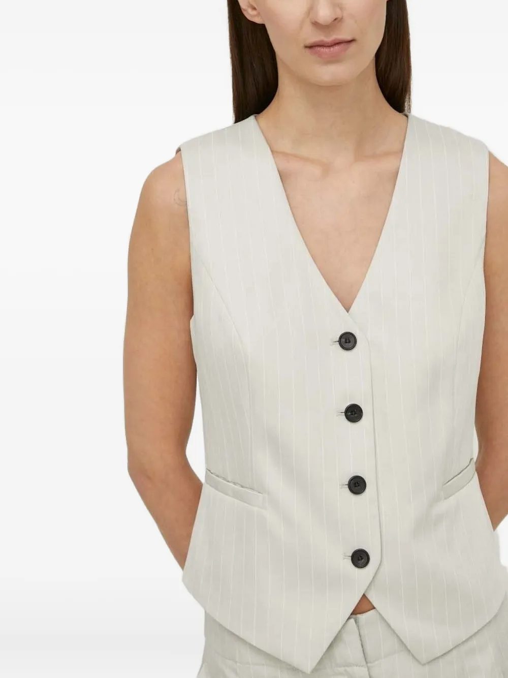 Bruuns Bazaar Pinstripe Sleeveless Vest In Neutral