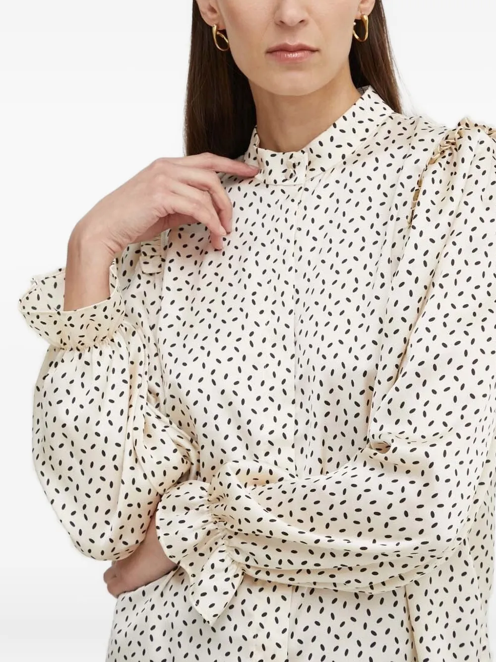 Bruuns Bazaar Ruffled Print Blouse In White
