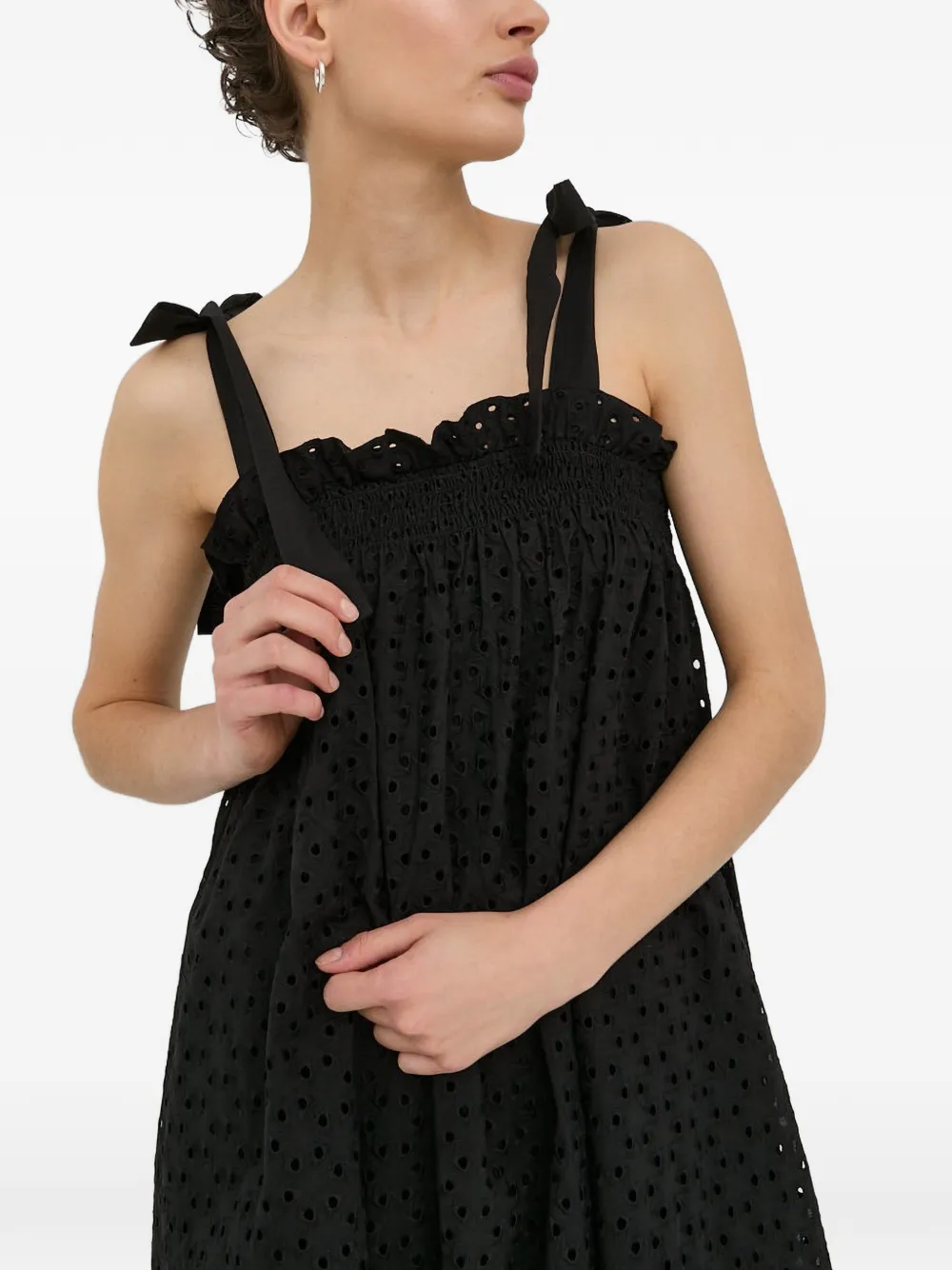 Tie-Strap Perforated Midi Dress