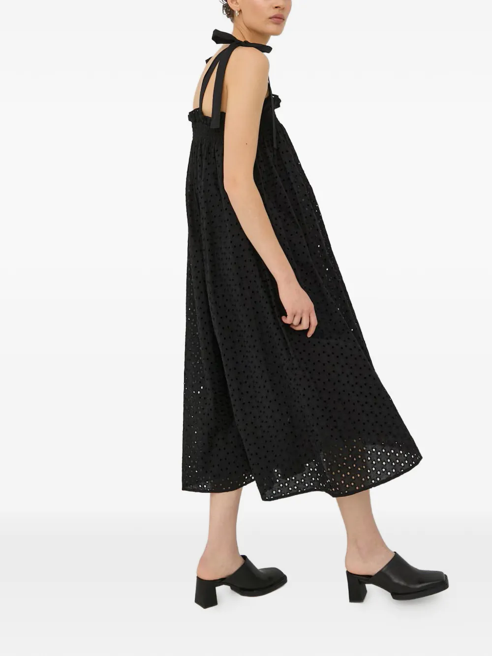 Tie-Strap Perforated Midi Dress