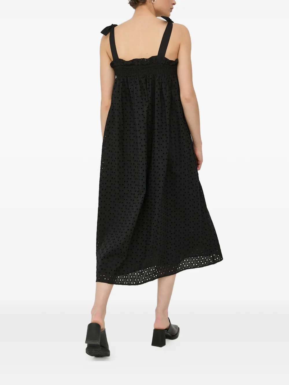 Tie-Strap Perforated Midi Dress
