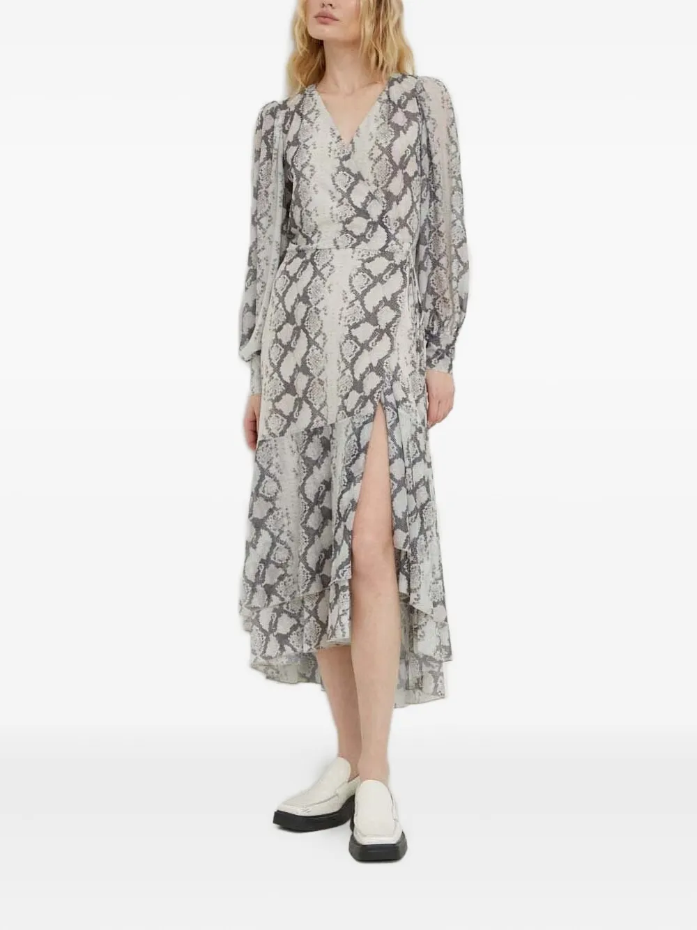 Bruuns Bazaar snakeskin-print wrap midi dress - ニュートラル Bruuns Bazaar snakeskin-print wrap midi dress - ニュートラル