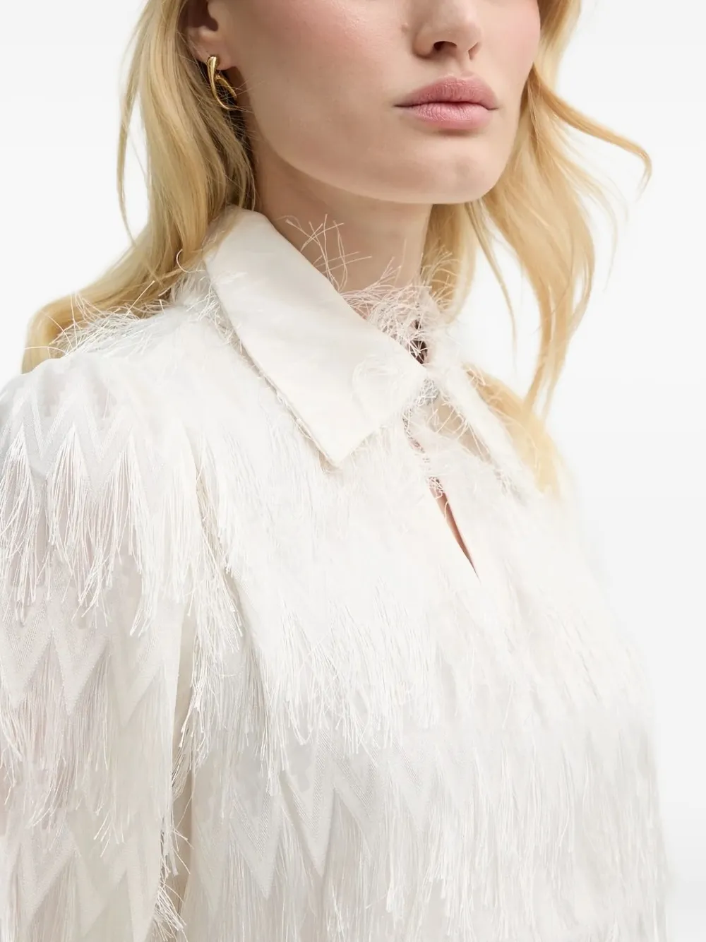 Bruuns Bazaar Fringe-trimmed Collared Mini Dress In White