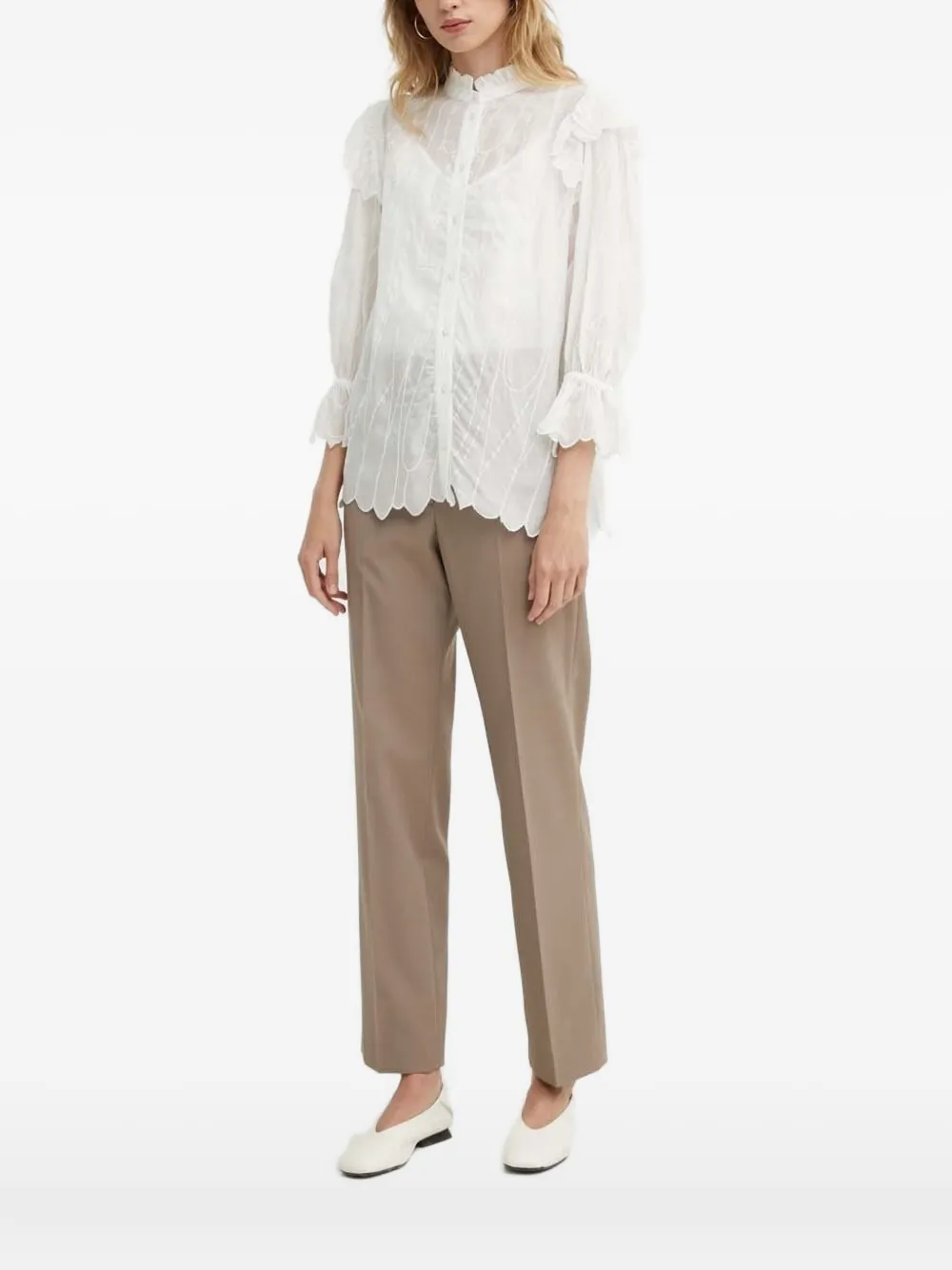 Bruuns Bazaar Cyperus Bb Caro Ruffled Embroidered Top In Brown
