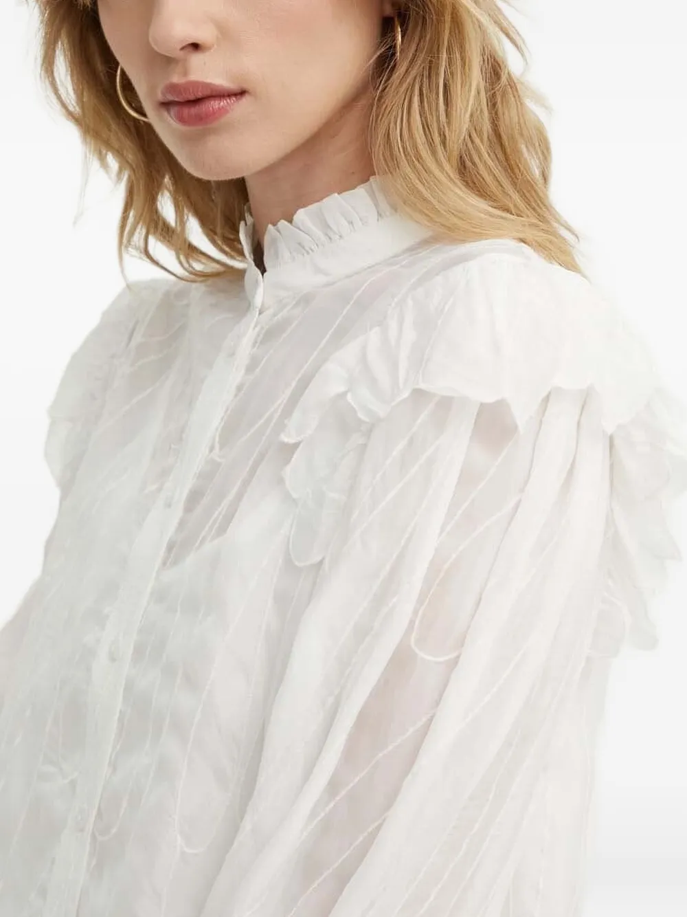 Bruuns Bazaar Cyperus Bb Caro Ruffled Embroidered Top In Brown