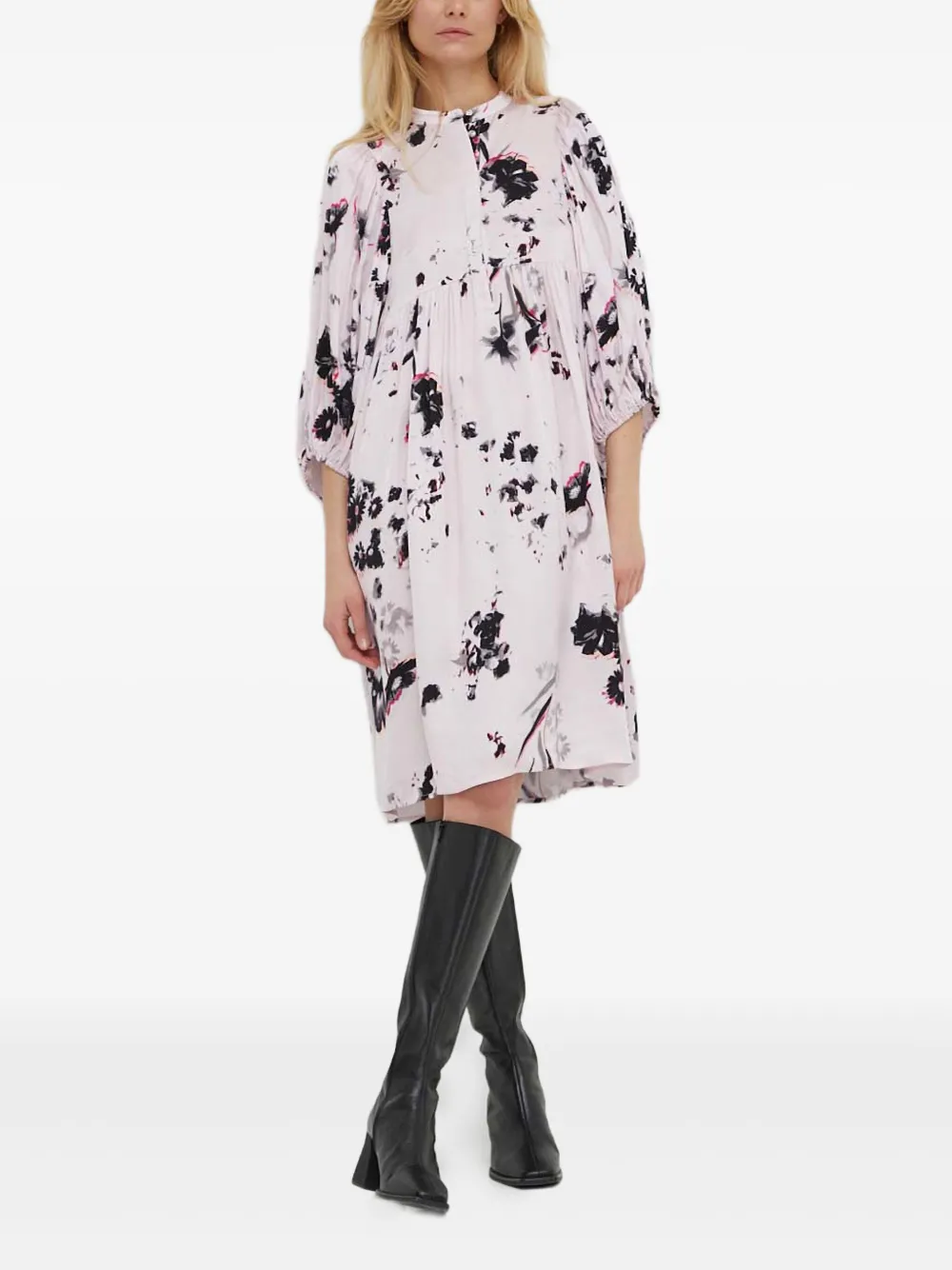 Bruuns Bazaar Gesmoktes Kleid mit Blumen-Print | Rosa | Image 1