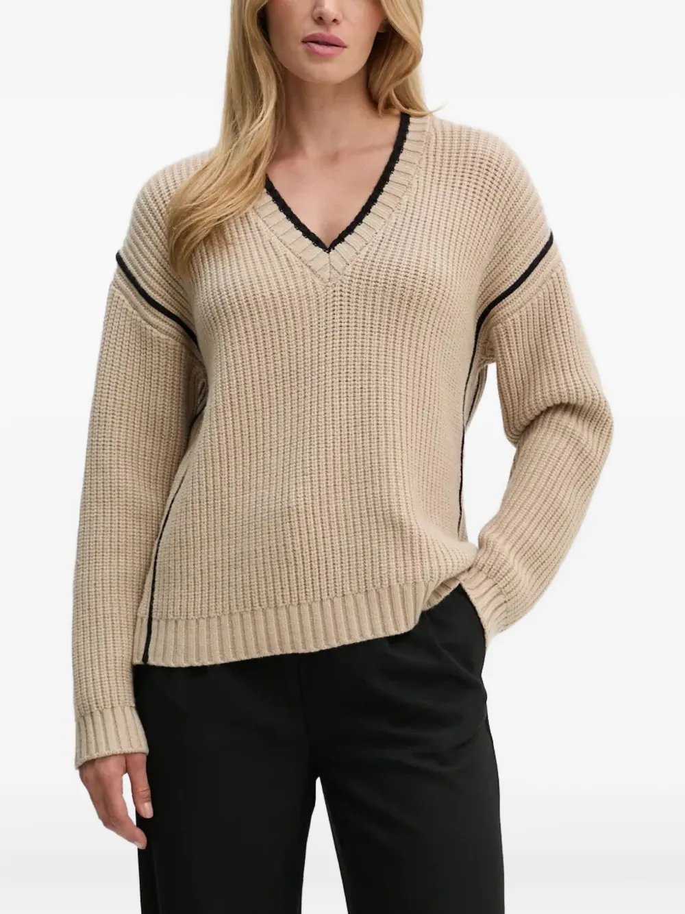 Bruuns Bazaar V-neck ribbed-knit sweater | Neutrals | Image 1