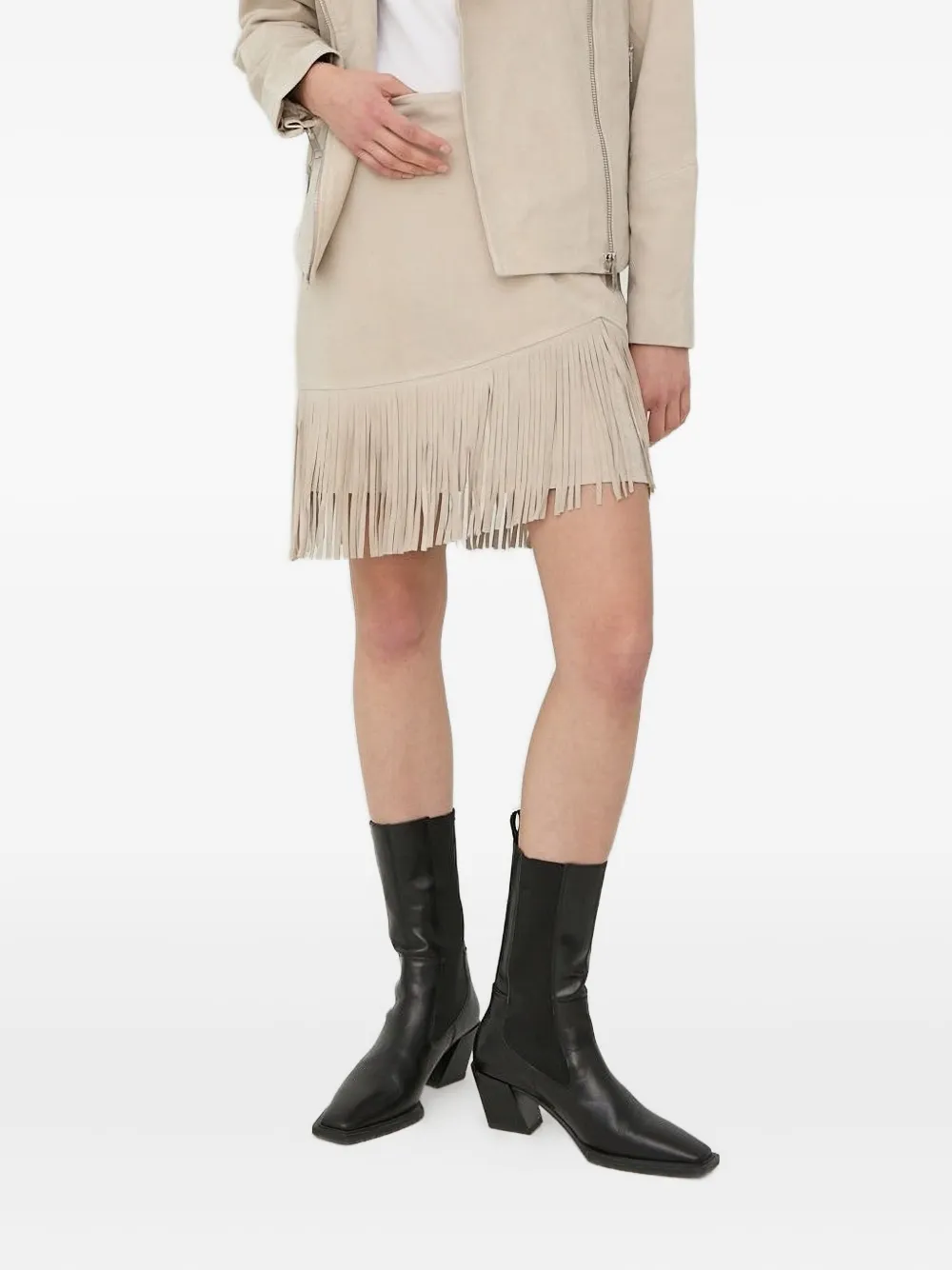Bruuns Bazaar Fringe Suede Skirt In Neutral