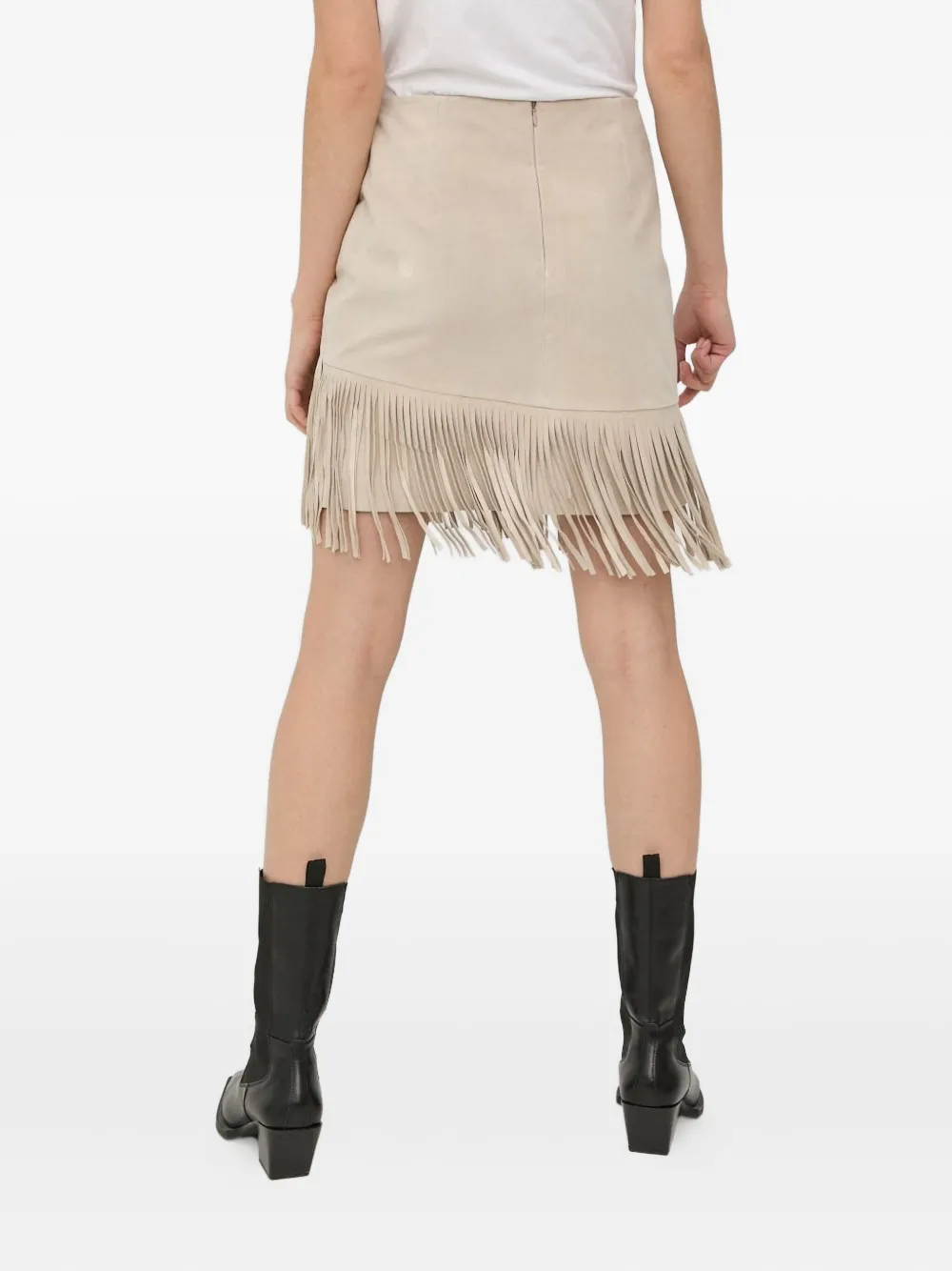Bruuns Bazaar Suède rok met franje - Beige