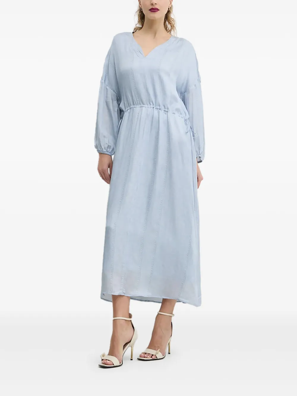 Bruuns Bazaar Drawstring Long-sleeves Midi Day Dress In Blue
