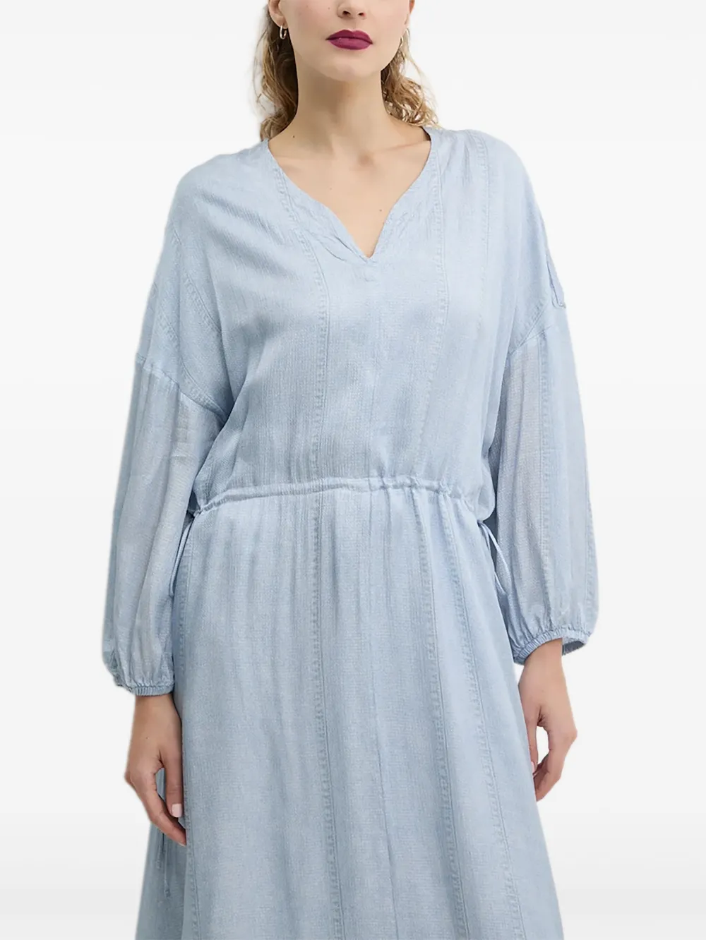 Bruuns Bazaar Drawstring Long-sleeves Midi Day Dress In Blue